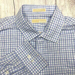 Michael Kors Men's Dress Shirt Blue/White Check Regular Fit Size‎ 17/ 32-33